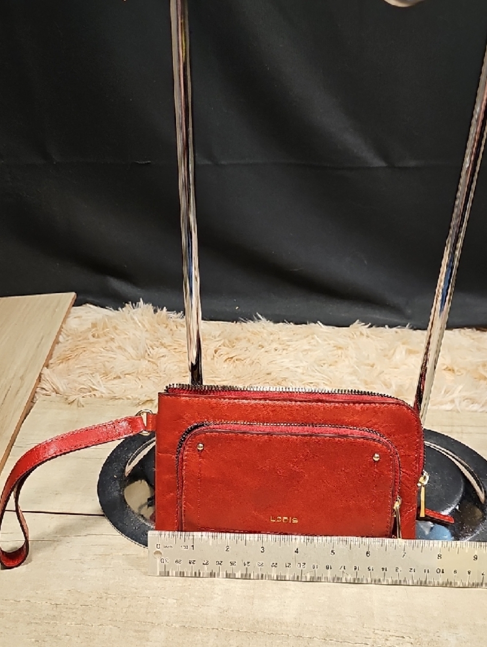 Lodis Red Leather Wristlet Crossbody with Front Zip Pocket